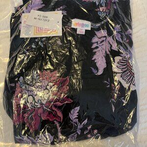 NEW LULAROE Med Evelyn Smock Waist Maxi Dress Purple Floral on Black M